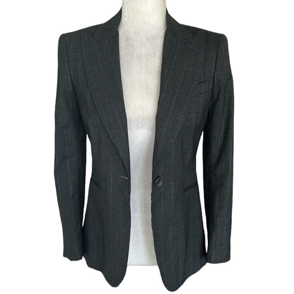 Theory Jaimie Charcoal Gray Pinstripe Fitted Blazer - 4 - Picture 3 of 13